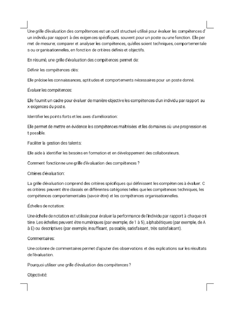 Grille D'évaluation Des Compétences 1 - Phoenix | PDF