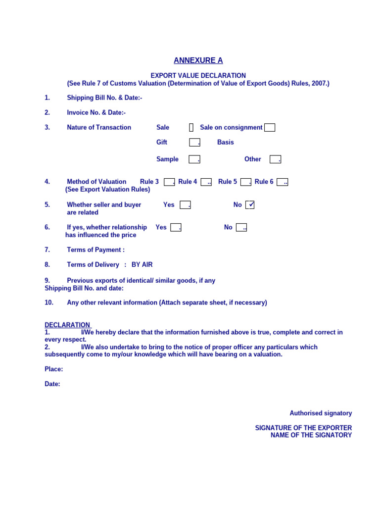 DBK Declarations# | PDF | Customs | Exports