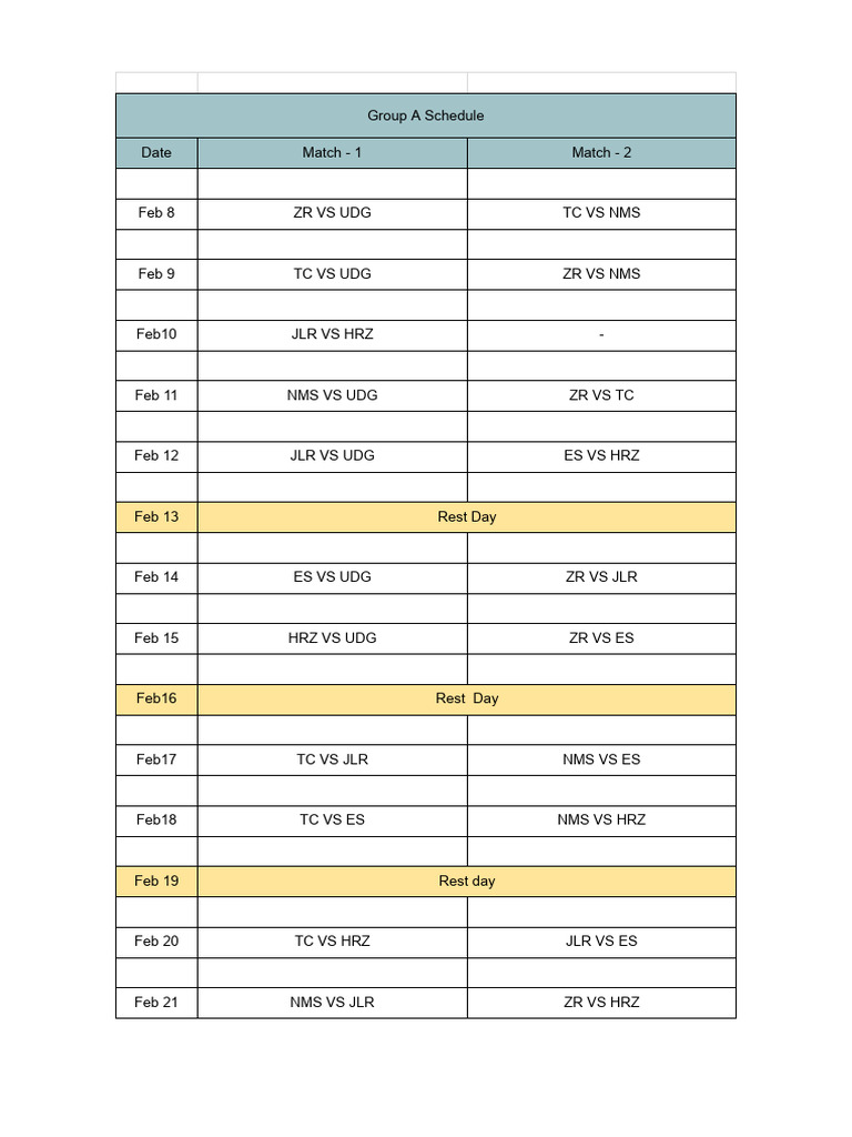 Group A Schedule | PDF