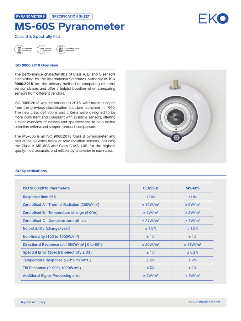 MS-60S Pyranometer Specification Sheet | PDF | Physical Sciences