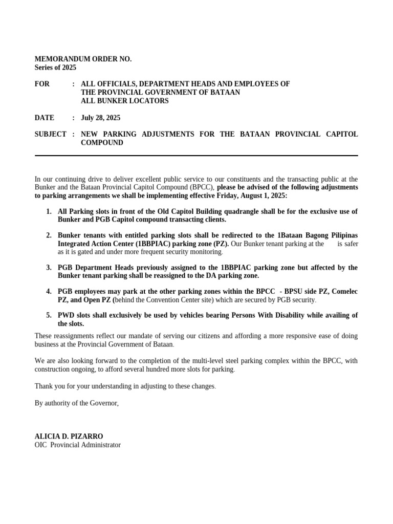 Memo Parking July 2025 | PDF