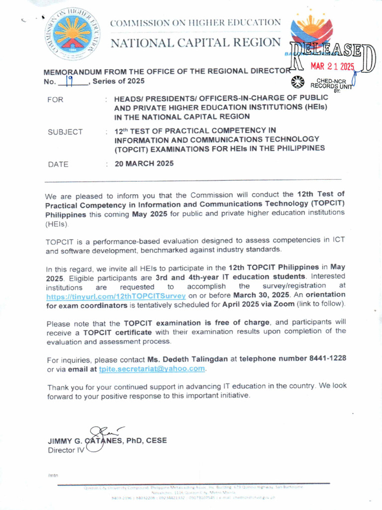 Memorandum From The Office of The Regional Director No. 19 S. 2025 | PDF