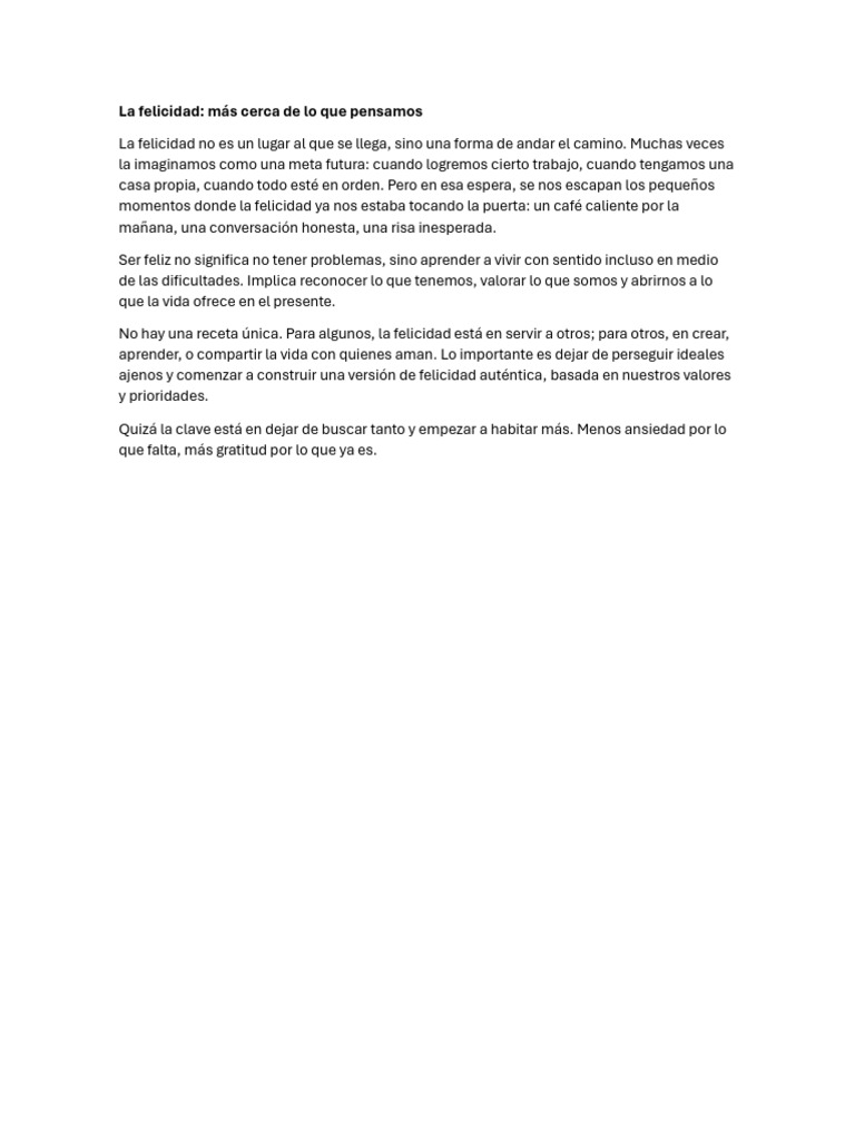 La felicidad en el presente cotidiano | PDF