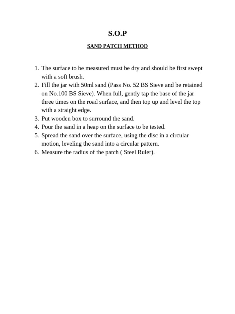 Sop Sand Patch Method | PDF