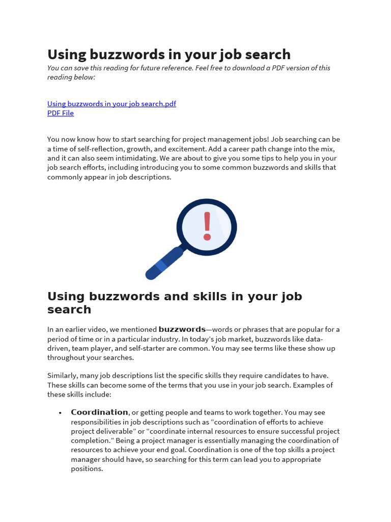 Using Buzzwords in Your Job Search | PDF | Project Management | Leadership