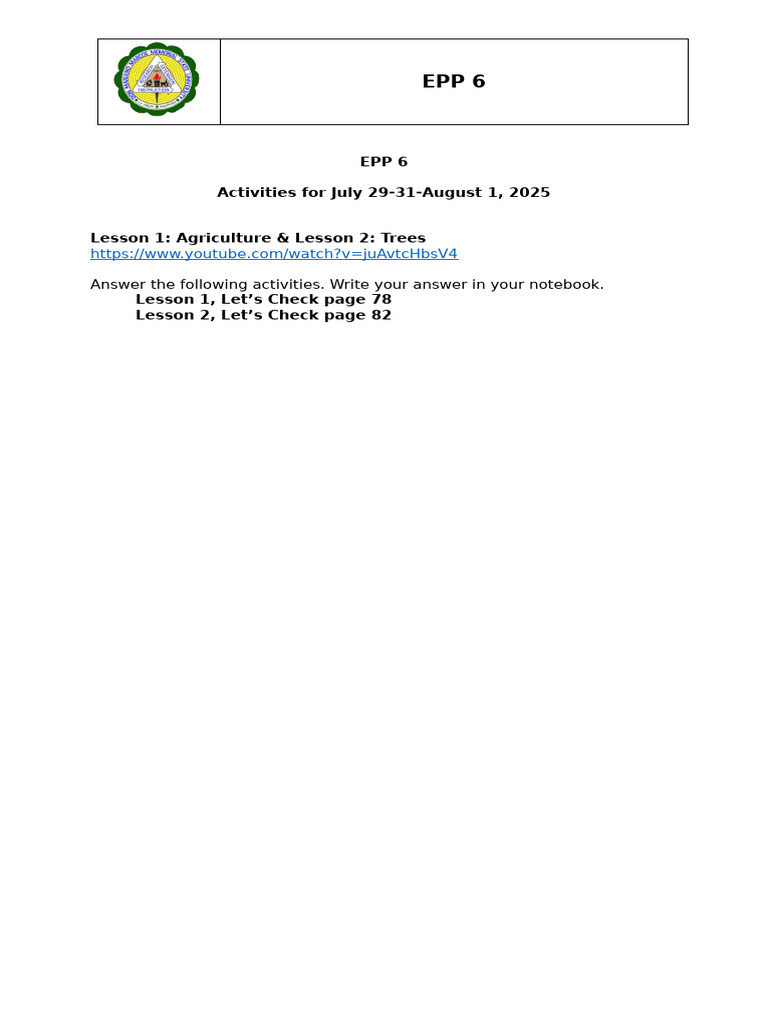 EPP 6 Activities July 29 August 1 2025 | PDF