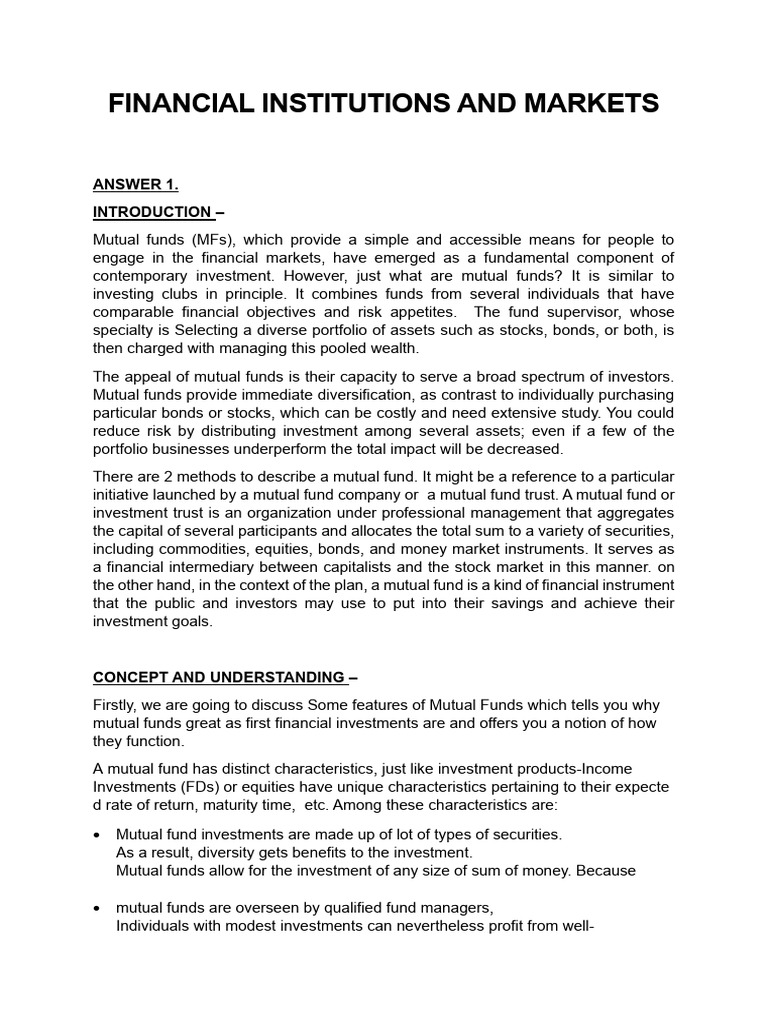 Financial Institution and Markets Assignment | PDF | Mutual Funds ...
