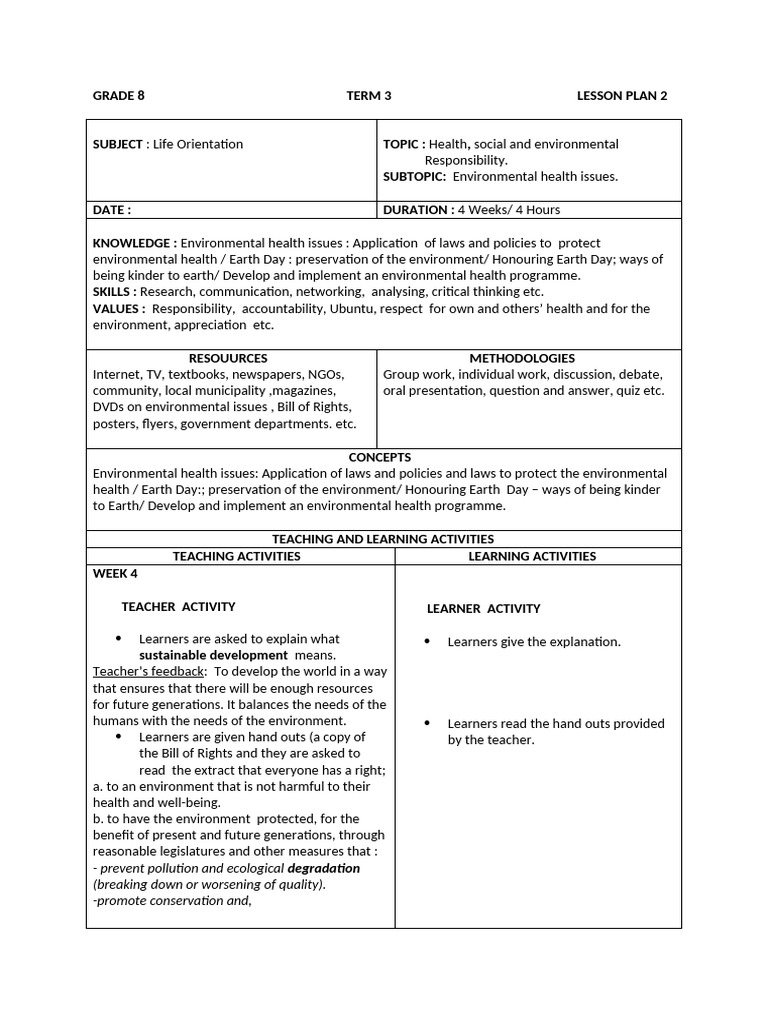 Grade 8 Earth Day Lesson Plan | PDF | Waste | Recycling