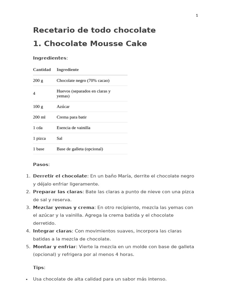 Recetas Deliciosas de Postres de Chocolate | PDF | Chocolate | Merengue