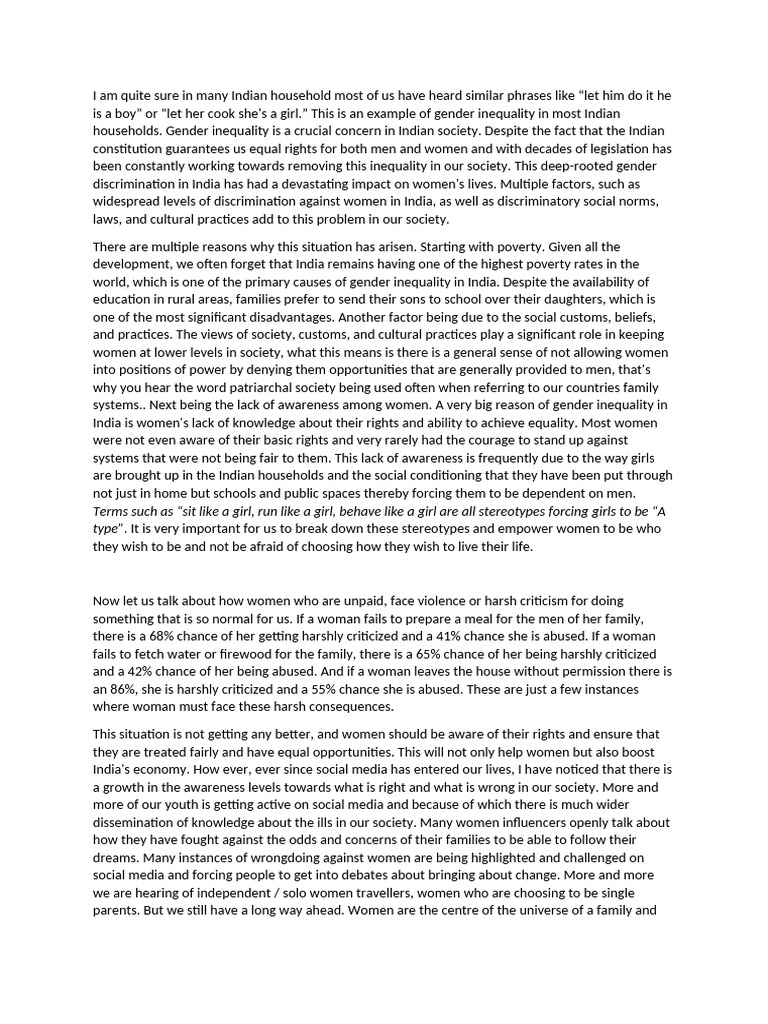 Gender Inequality in Indian Society | PDF | Gender Studies | Gender ...