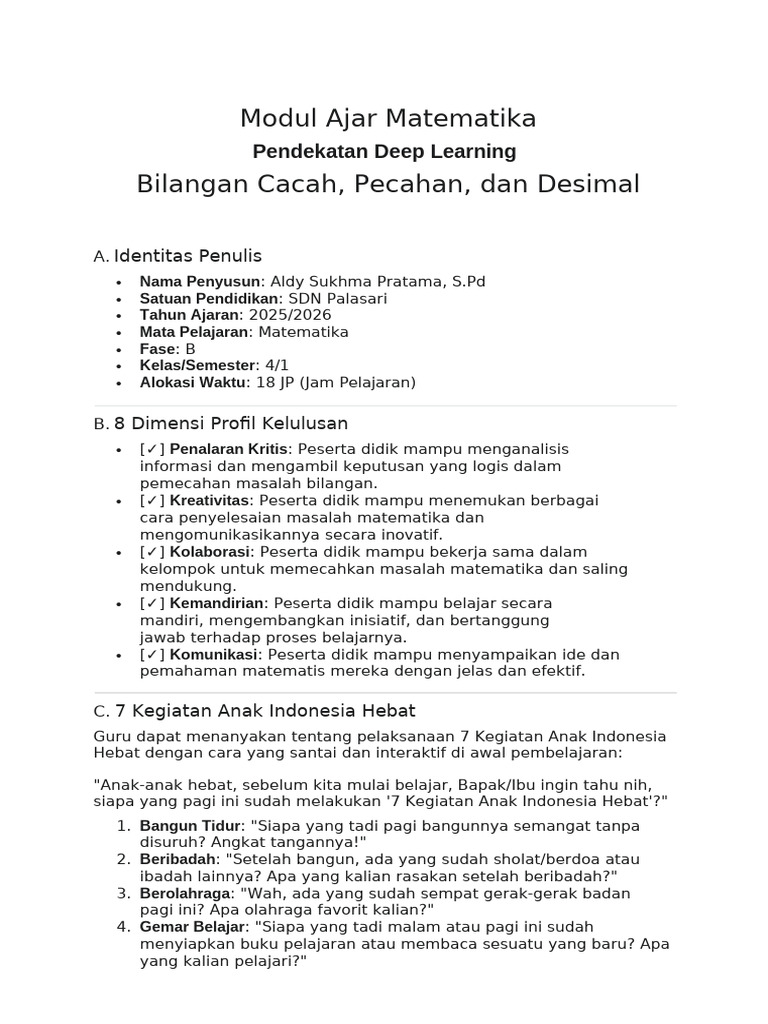Modul Ajar Matematika Kelas 4 | PDF