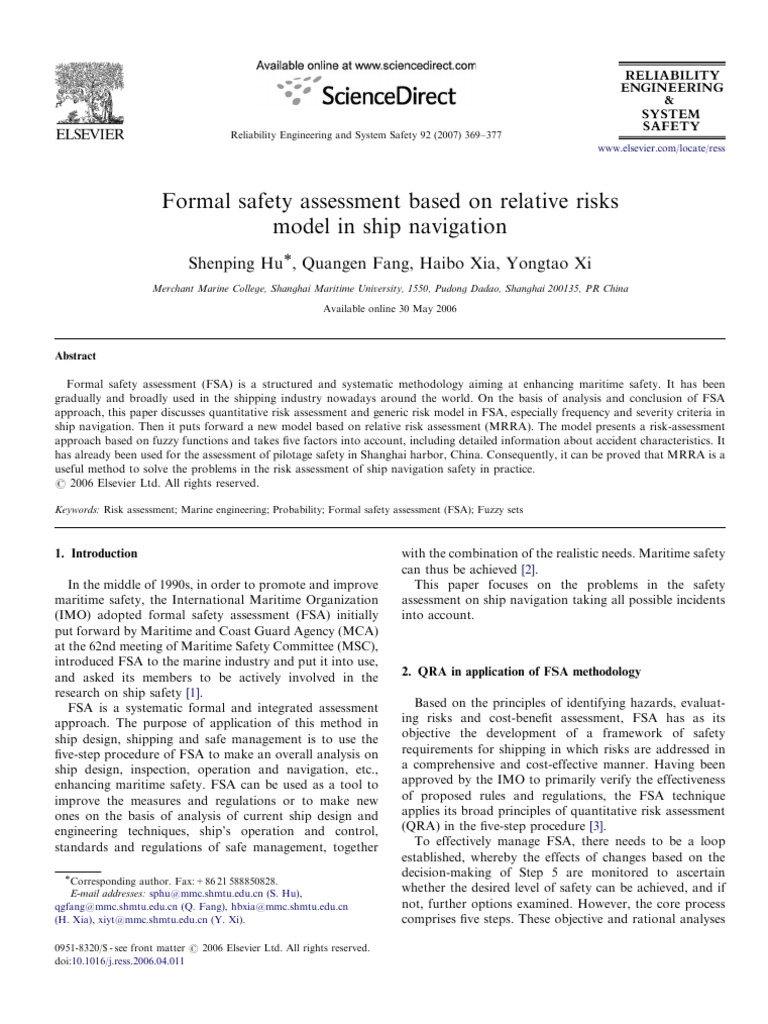 Formal Safety Assessment in Ship Navigation | PDF | Risk | Risk Assessment
