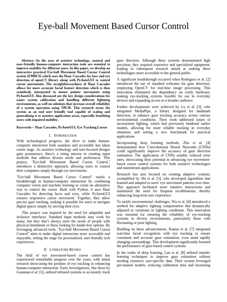 Eye Movement Cursor Control System | PDF | Usability | System