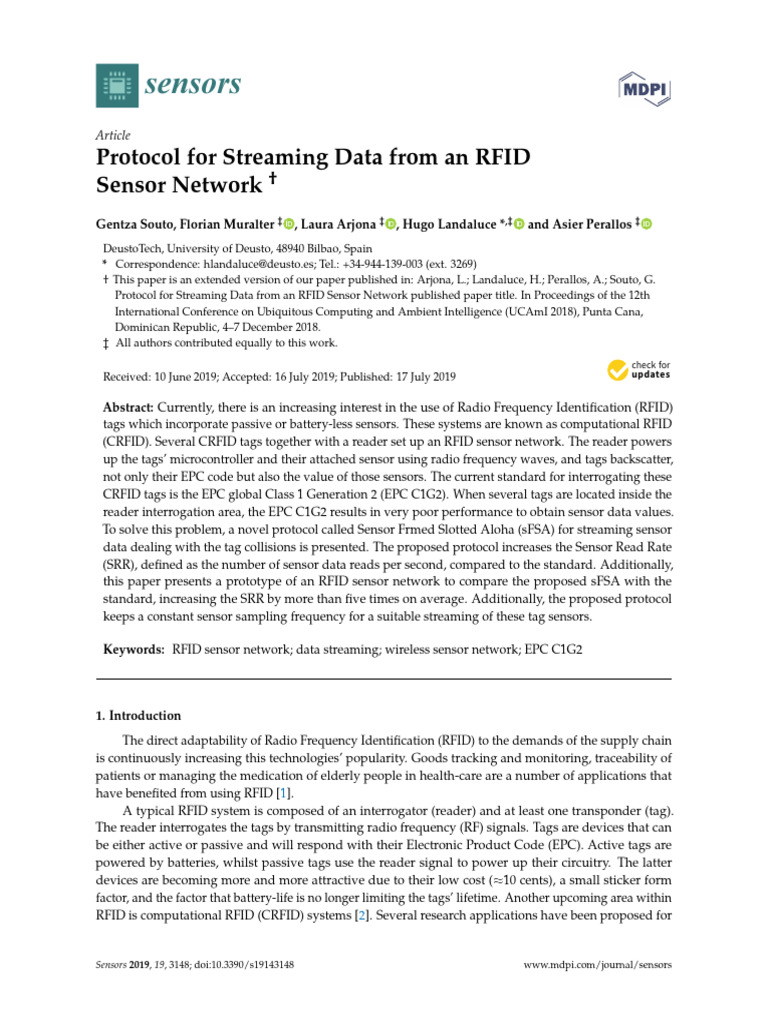 RFID Sensor Network Data Streaming Protocol | PDF | Radio Frequency ...