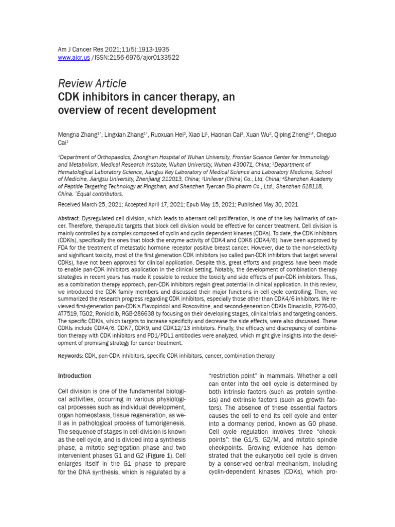 CDK Inhibitors in Cancer Therapy Overview | PDF | Cell Cycle | Biology
