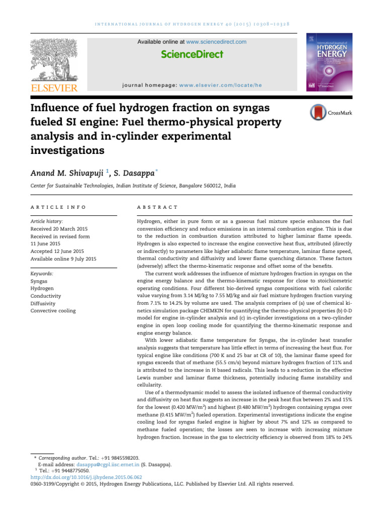 Review - Influence of Fuel Hydrogen Fraction On Syngas Fueled SI Engine ...