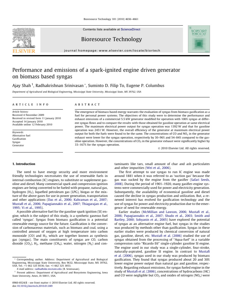 Performance and Emissions of A Spark-Ignited Engine Driven Generator On ...