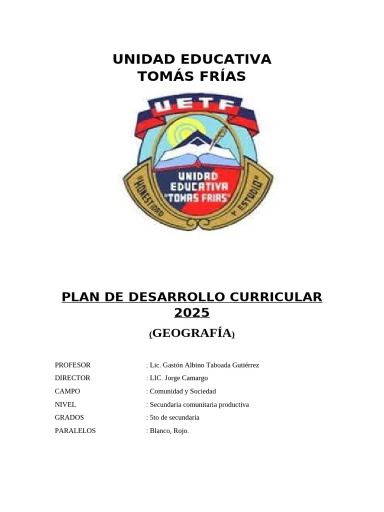 Geografía de Bolivia: Plan Curricular 2025 | PDF | Bolivia | Plan de ...