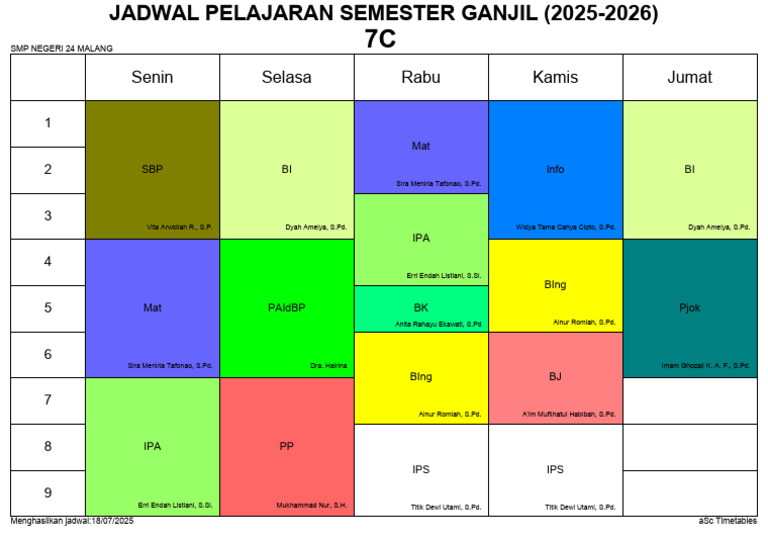 7c Jadwal Kelas 2025 2026 | PDF