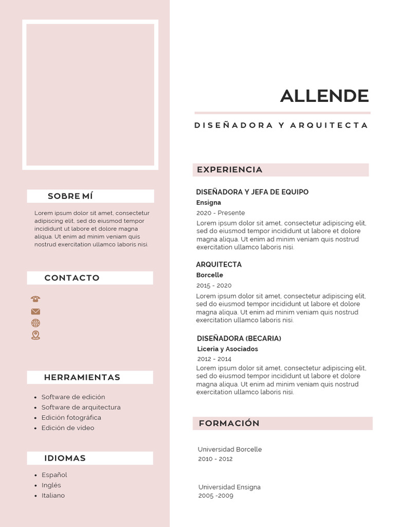 Currículum Vitae CV Diseñadora y Arquitecta Minimalista Rosa PDF | PDF
