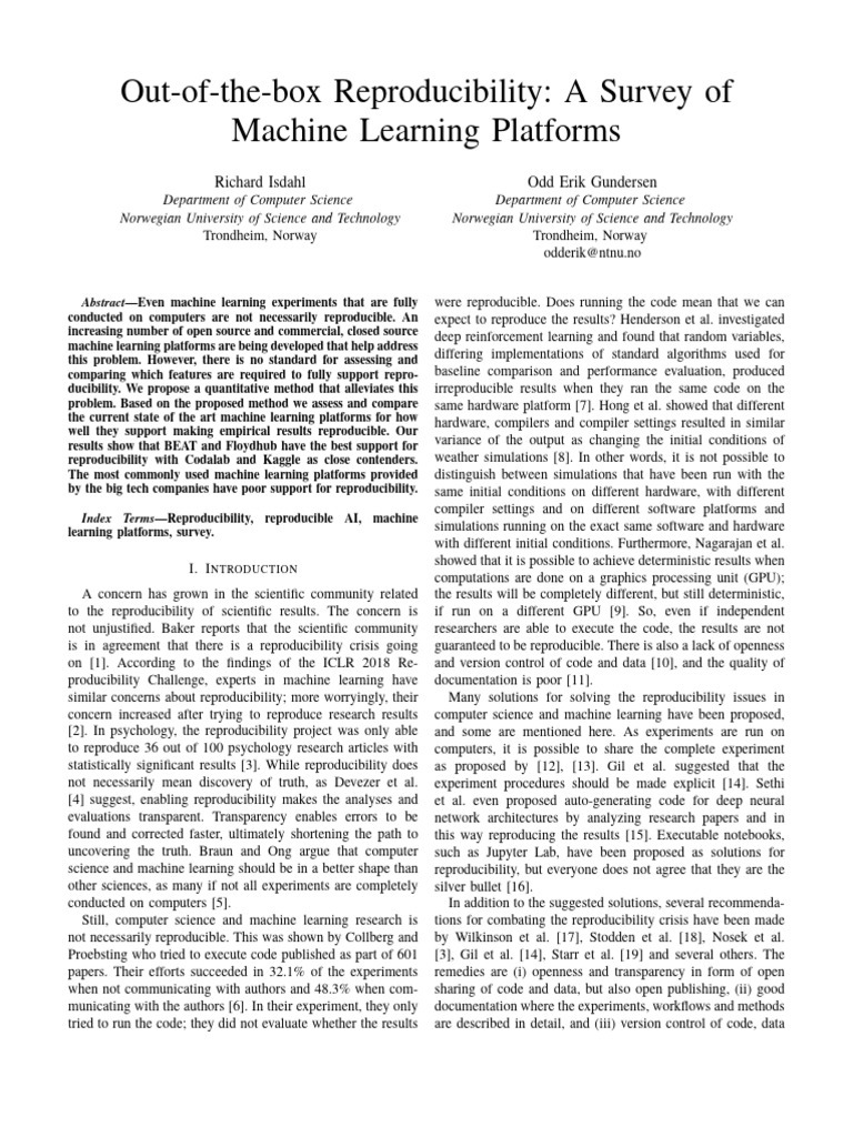 Survey of Machine Learning Reproducibility | PDF | Digital Object ...