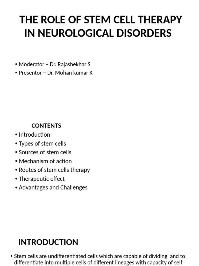 Stem Cell Therapy for Neurological Disorders | PDF | Stem Cell | Cell ...