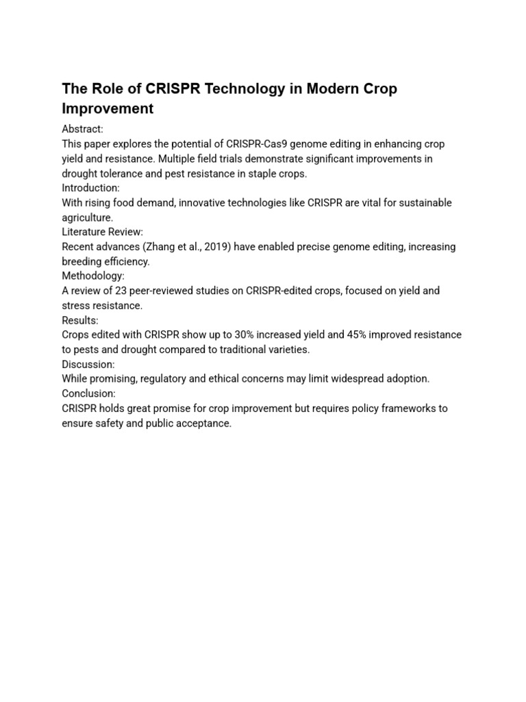 CRISPR Technology in Crop Improvement | PDF
