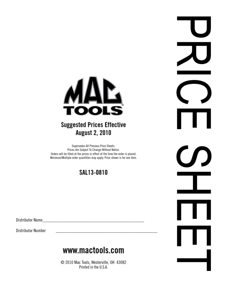 Mac Pricelist 0810 | PDF | Drill | Wood