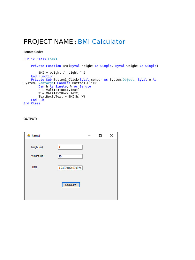 BMI Calculator Source Code Example | PDF