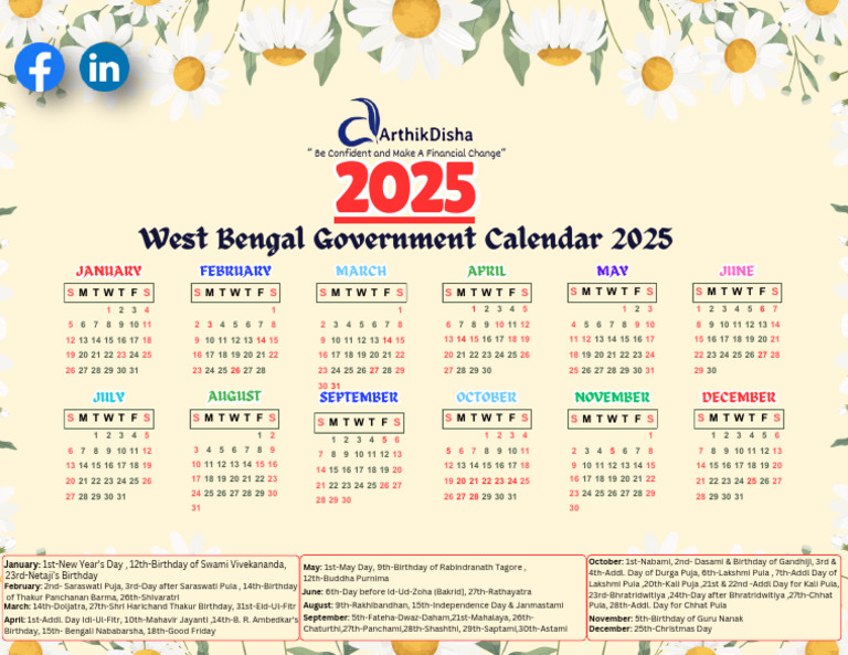 West Bengal Govt Calendar 2025 | PDF | Bengal | Indian Religions