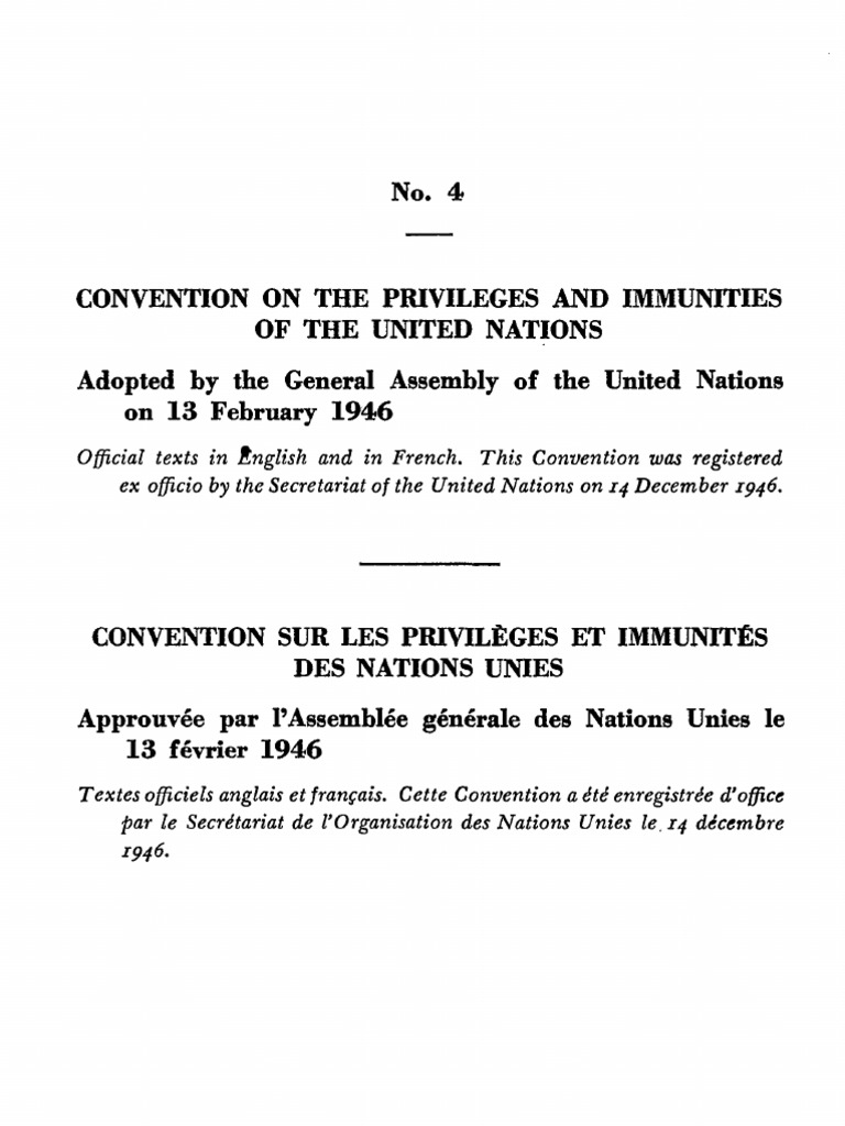 General Convention On The Privileges and Immunities of The United ...