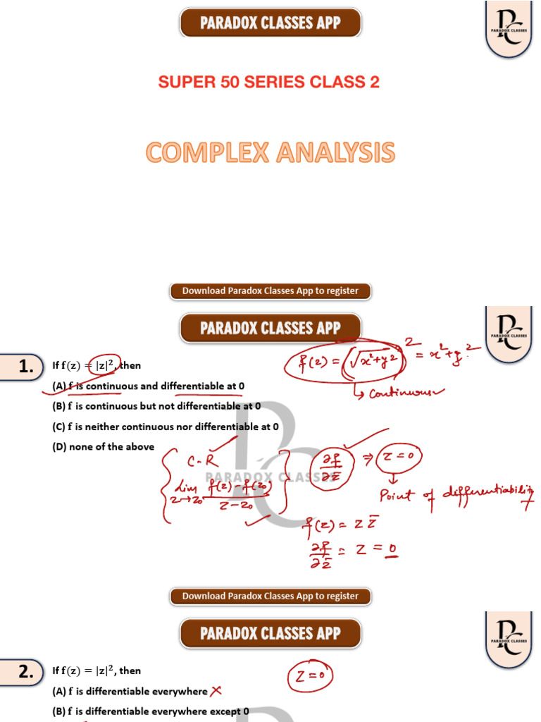 Paradox Classes: Complex Analysis Questions | PDF | Power Series ...