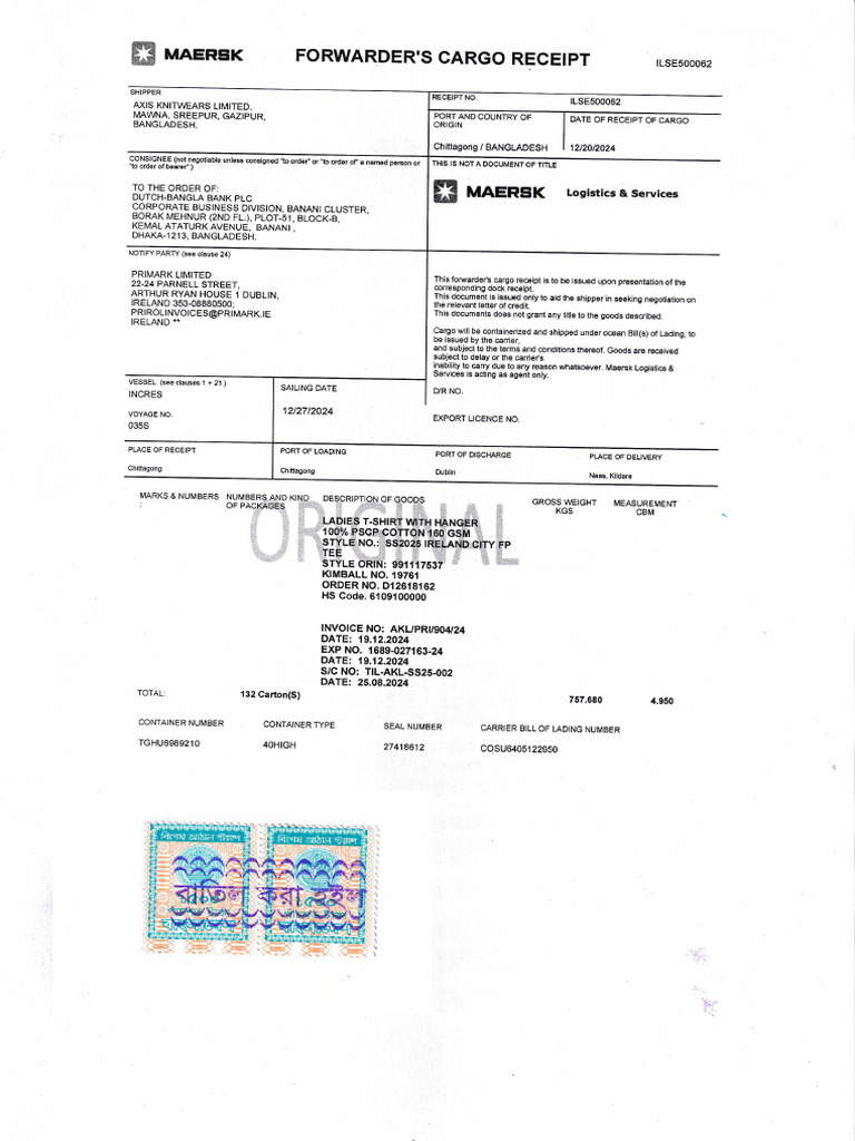 Cargo Receipt for Primark Shipment | PDF | Consent | Private Law
