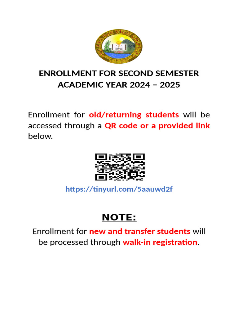 Enrollment For 2nd Semester Sy 2024 2025 2 | PDF