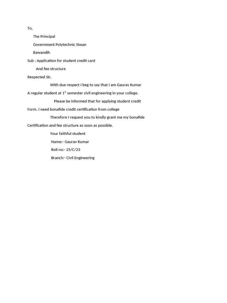 Student Credit Card Application Request | PDF