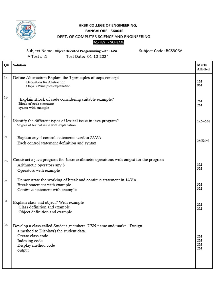 Object Oriented Programming Java Test | PDF | Class (Computer ...