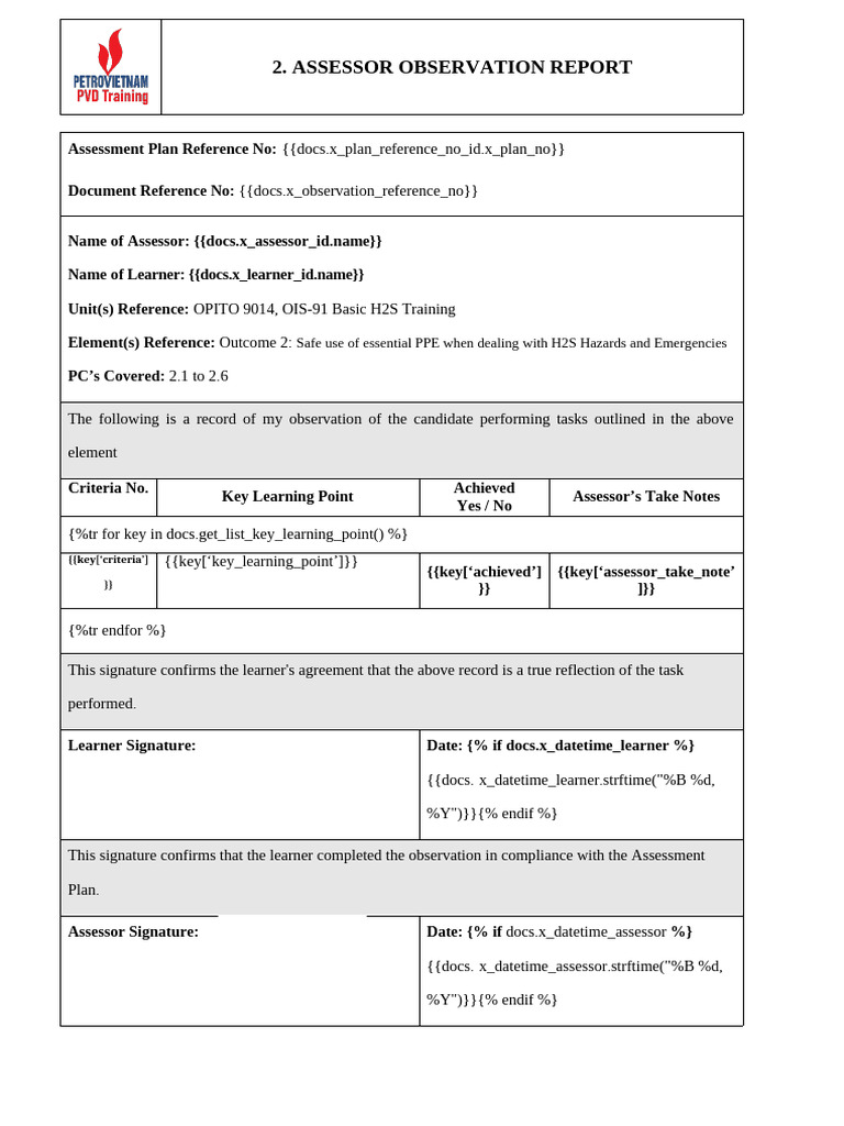 OPITO Basic H2S Training Report | PDF