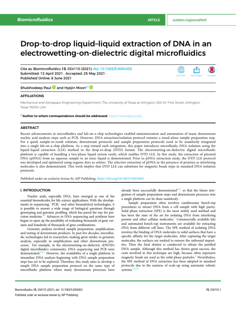 DNA Isolation via Drop-to-Drop Microfluidics | PDF | Microfluidics ...