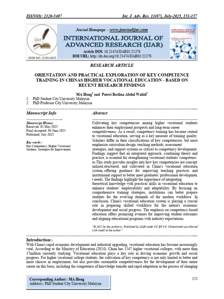 Key Competence Training in China's Vocational Education | PDF ...