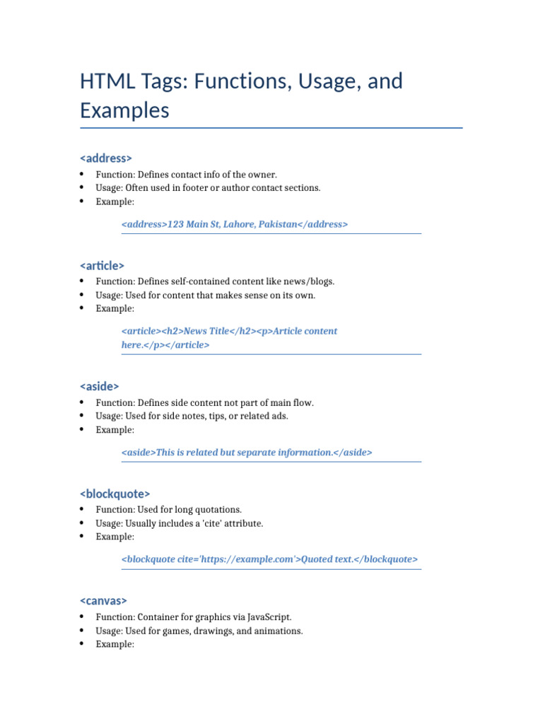 Essential HTML Tags Explained | PDF | Html Element | Html