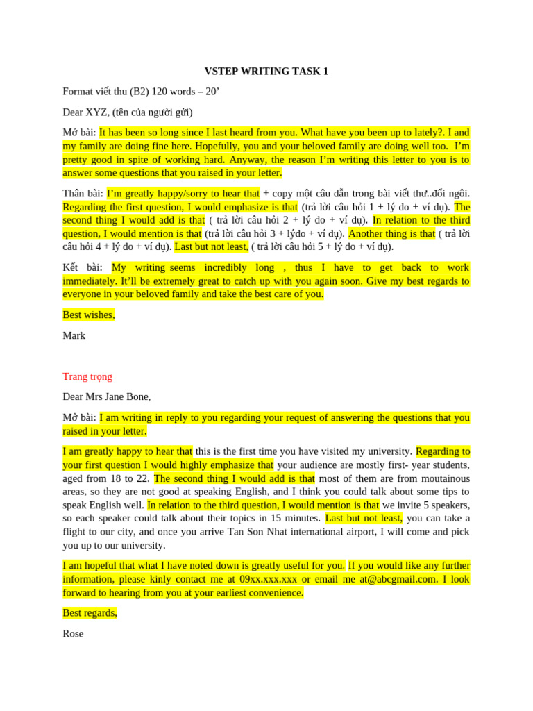Vstep Writing Task 1 | PDF