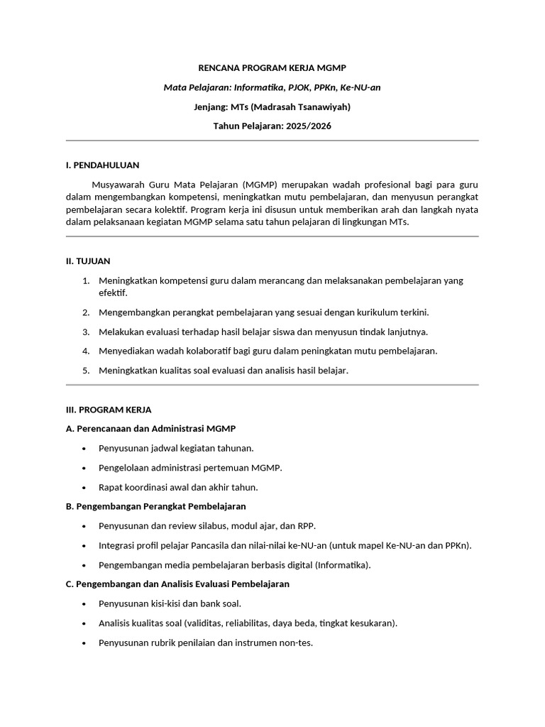 Contoh Proker MGMP Plus | PDF