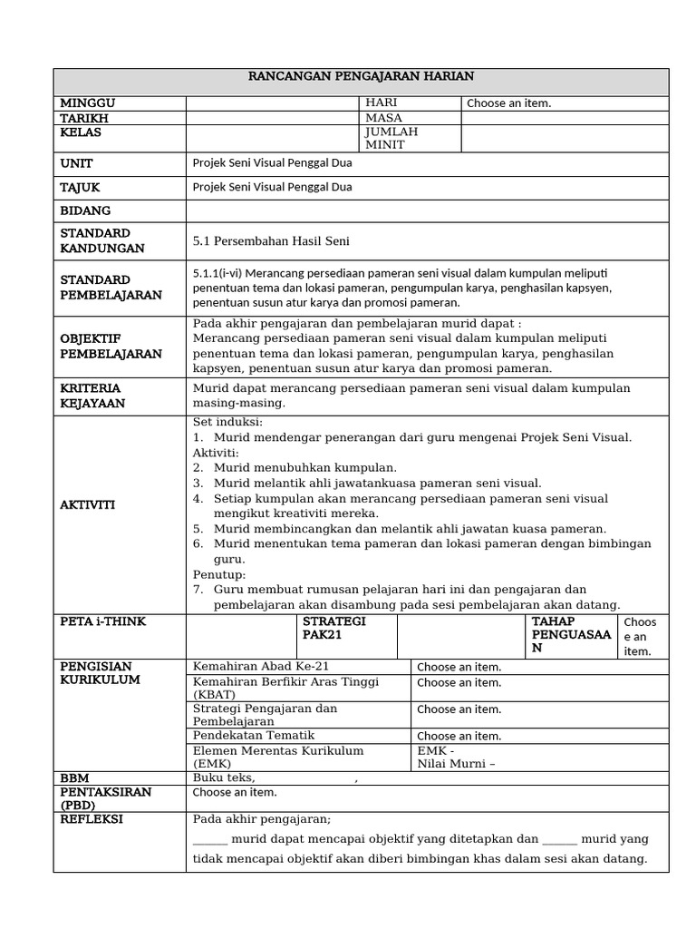 Rancangan Pengajaran Seni Visual | PDF