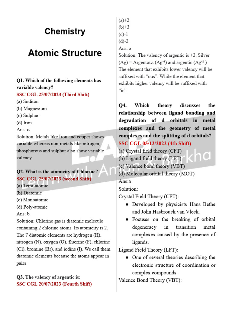 Key Concepts in Atomic Structure | PDF | Chemical Bond | Chemical Polarity
