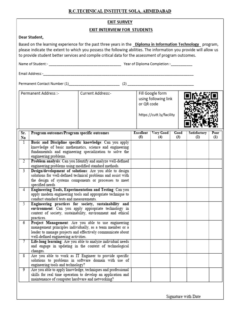 R.C. Technical Institute Exit Survey | PDF | Engineering | Knowledge