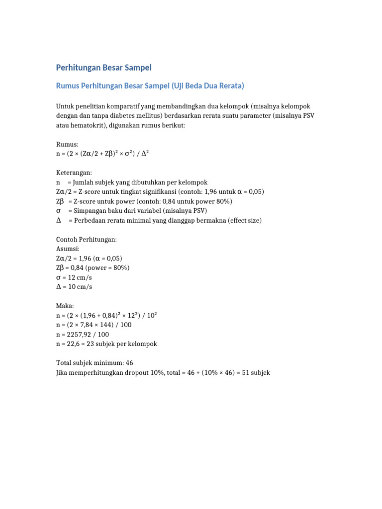 Rumus Perhitungan Besar Sampel Penelitian | PDF