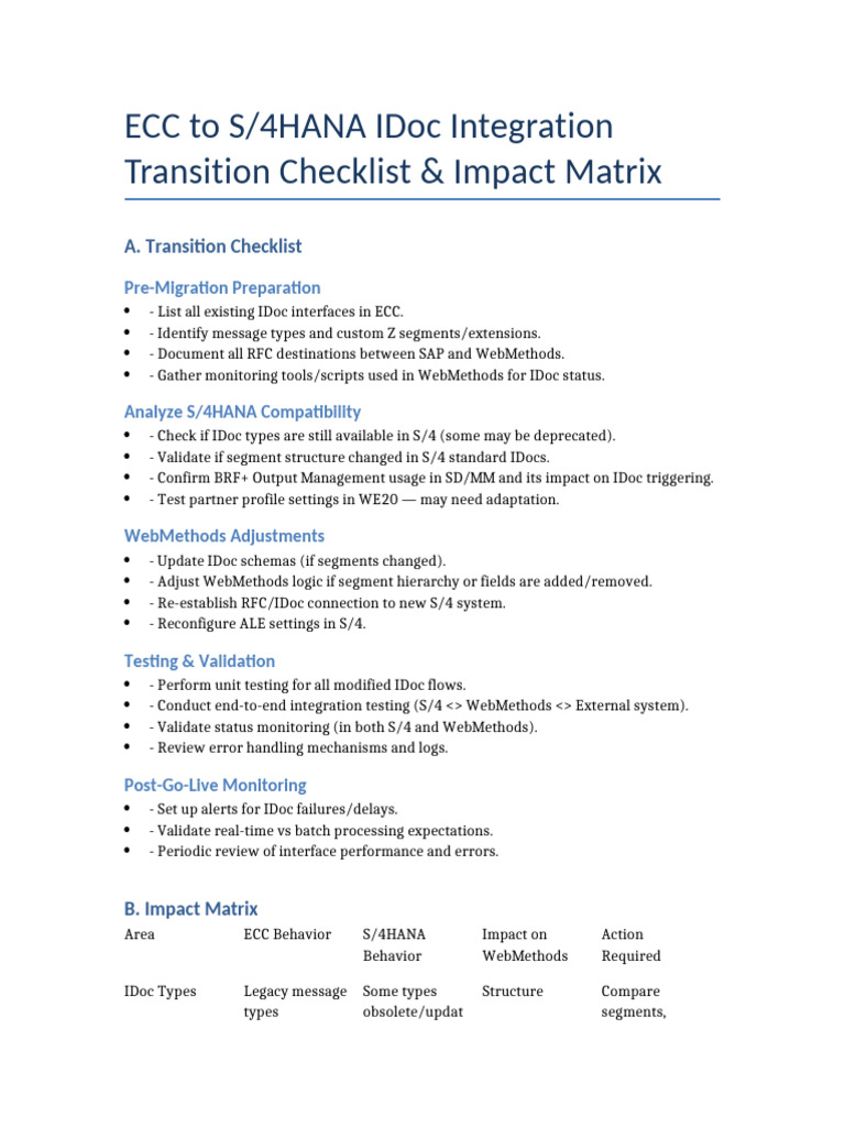 IDoc Integration Checklist for S/4HANA | PDF | Computer Engineering ...
