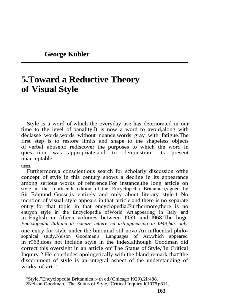 Kubler George 1979 1987 Toward A Reductive Theory of Visual Style | PDF ...