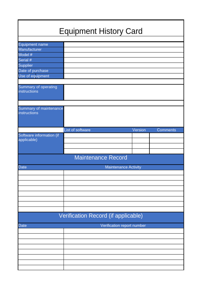 Equipment History Card Format Guide | PDF