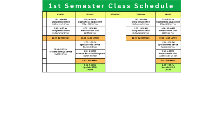 College Course Schedule Overview | PDF